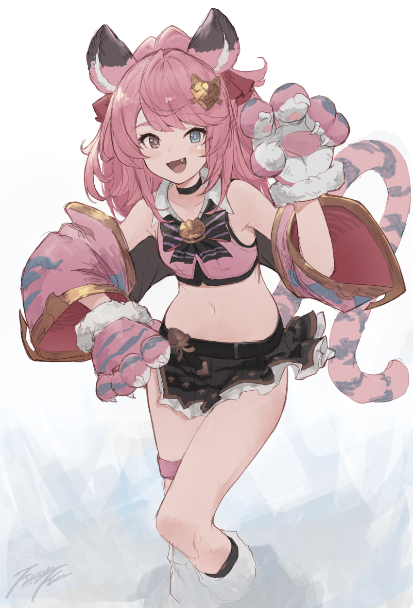 1girl, :d, absurdres, animal_ears, bare_shoulders, belt, black_belt, black_bow