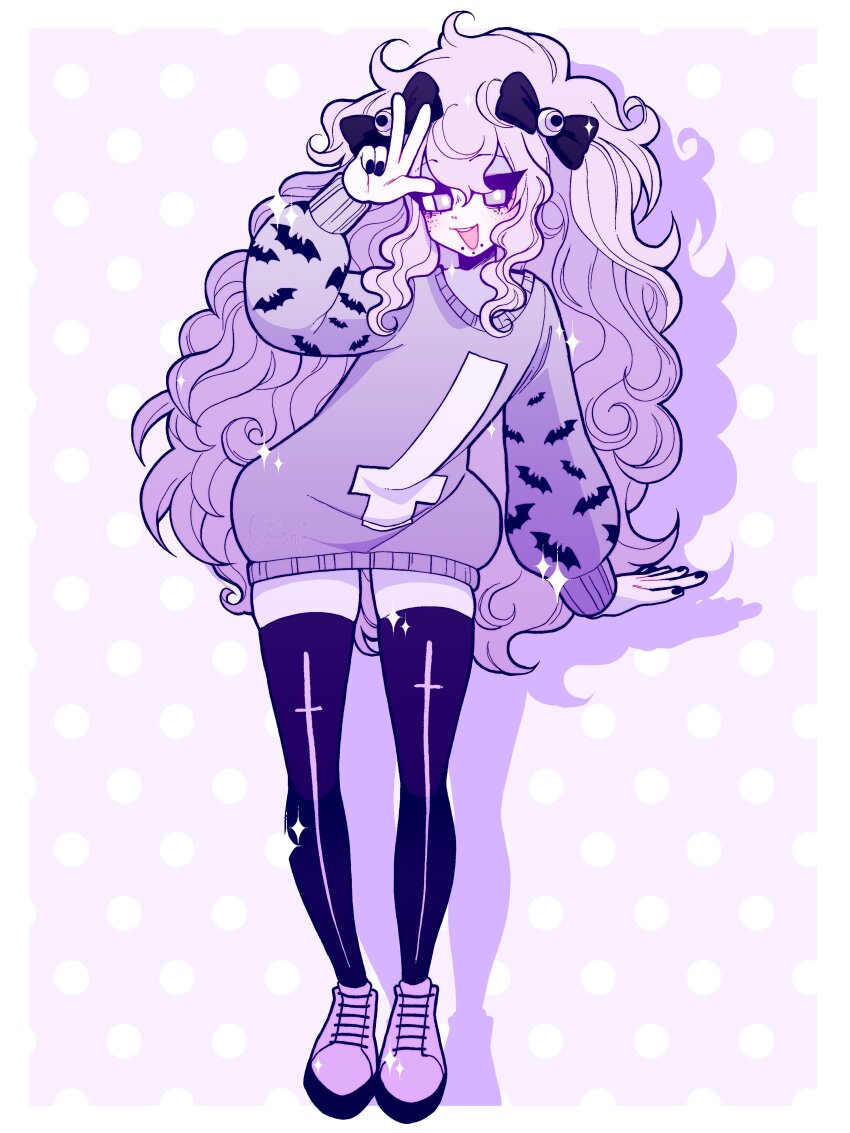 1girl, absurdres, black_nails, bow, colored_skin, commentary, commission, cross