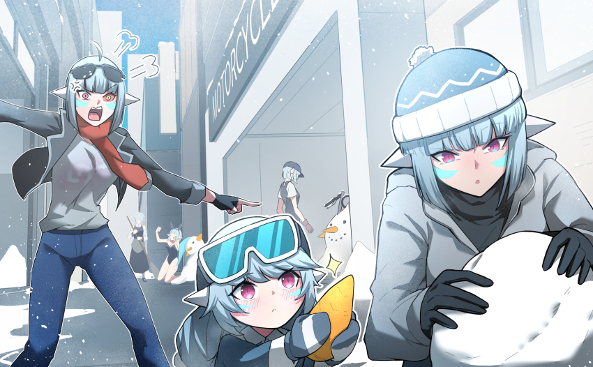 android, android_mk.99, blue_hair, breath, coat, cold, guardian_tales, helseujang