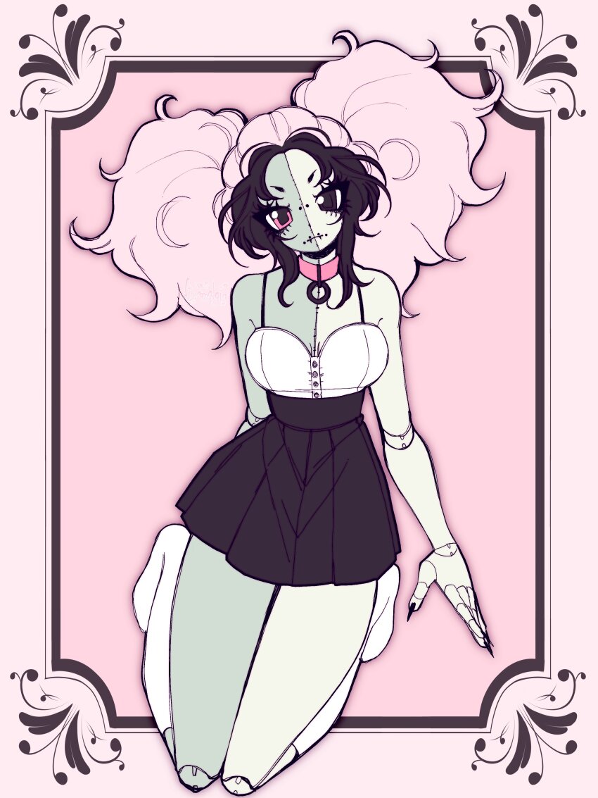 absurdres, angelbite_(piercing), black_hair, black_skirt, breasts, bridge_piercing, choker, cleavage