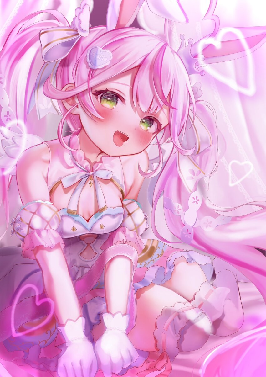 1girl, ahoge, animal_ears, bare_shoulders, breasts, cleavage, cleavage_cutout, clothing_cutout