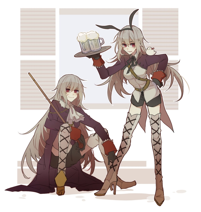 2girls, alcohol, animal_ear_hairband, animal_ears, ascot, axis_powers_hetalia, beer, beer_mug