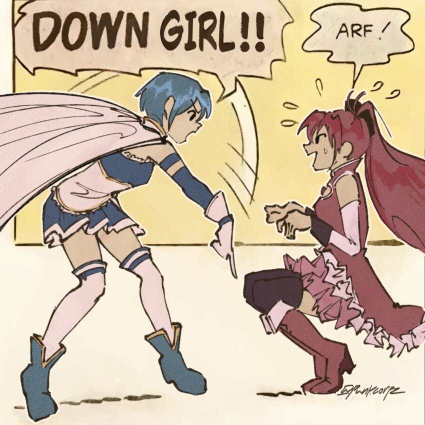 armband, artist_name, bare_shoulders, black_thighhighs, blue_armband, blue_boots, blue_dress, blue_hair