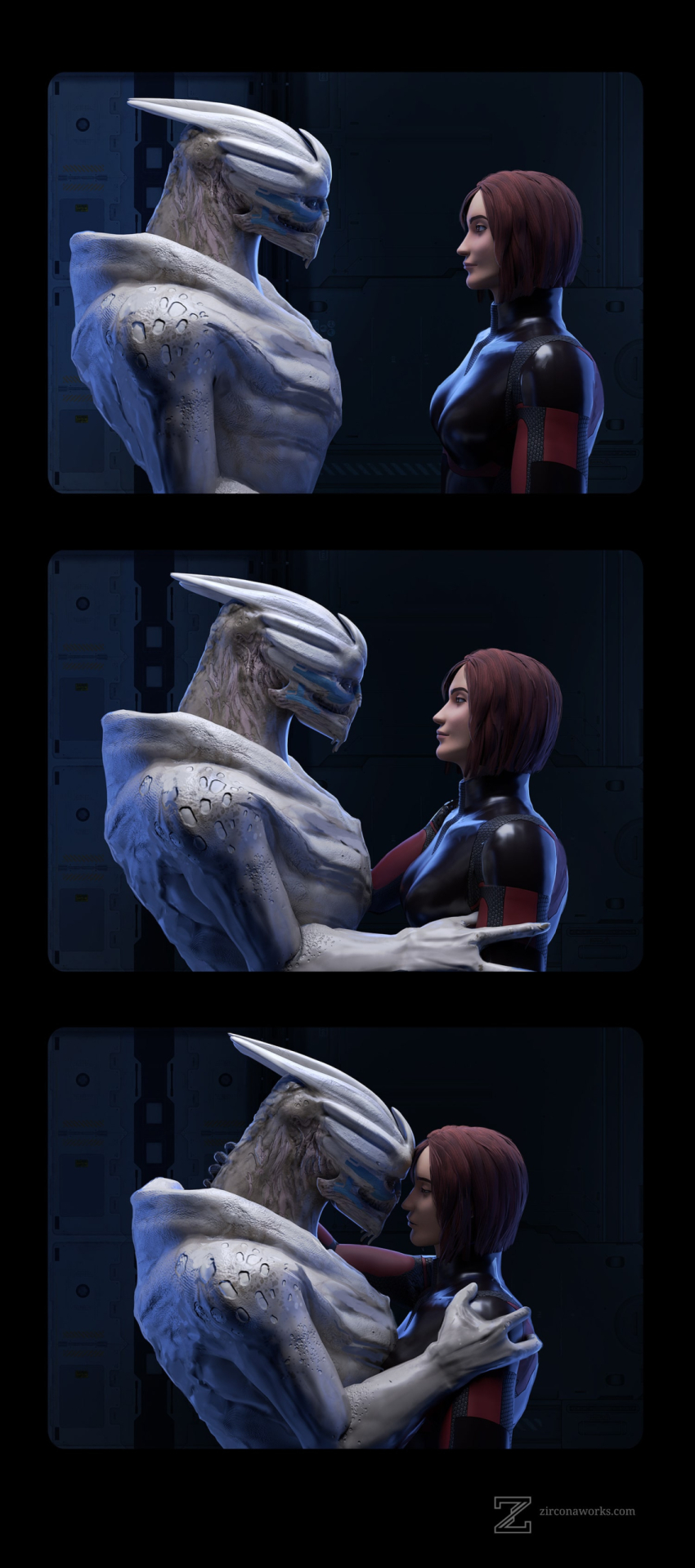1boy, 1girl, absurdres, alien, commander_shepard, commander_shepard_(female), couple, fanfic