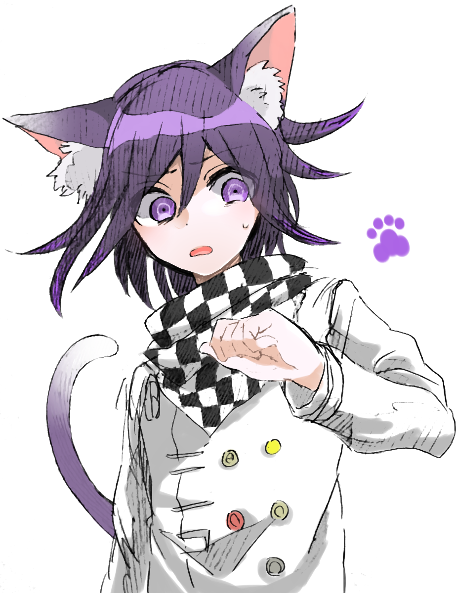1boy, animal_ear_fluff, animal_ears, buttons, cat_boy, cat_ears, cat_tail, checkered_clothes