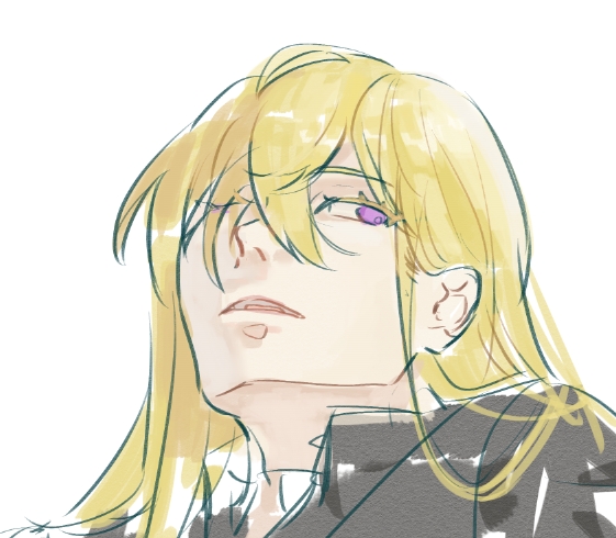 1boy, ayukawa_ryuuji, blonde_hair, blue_period, crossdressing, crossdressing_(mtf), hair_over_one_eye, linuo, long_hair, purple_eyes, school_uniform, simple_background, upper_body, white_background