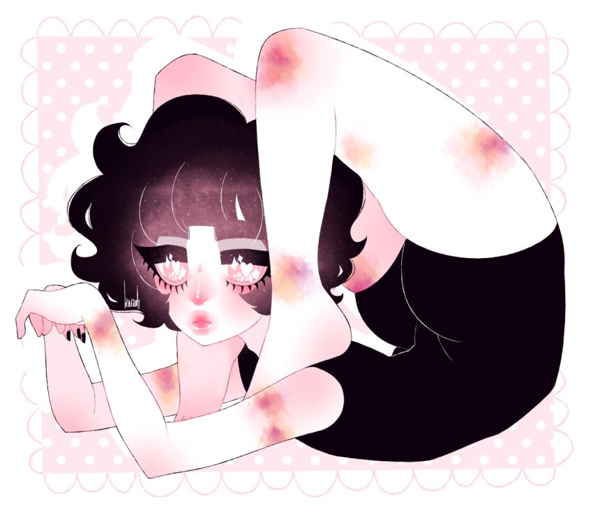 1other, ash_kinoshita, ass, black_hair, black_nails, blush, bruise, bruise_on_arm