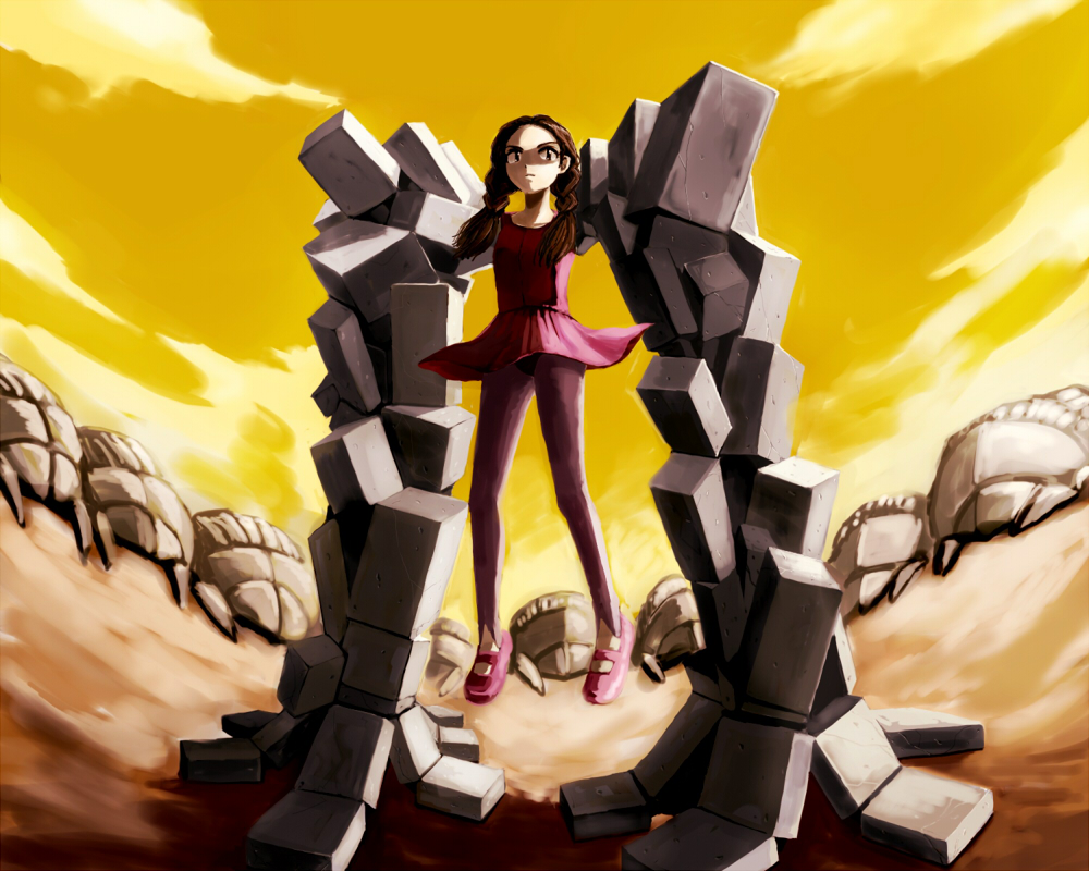 1girl, braid, brown_hair, cloud, frills, leotard, long_hair, milk_closet