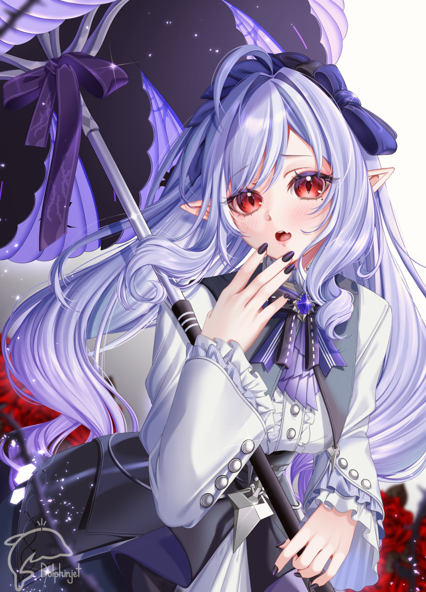 absurdres, blush, dolphinjet, dress, fang, frilled_dress, frills, highres