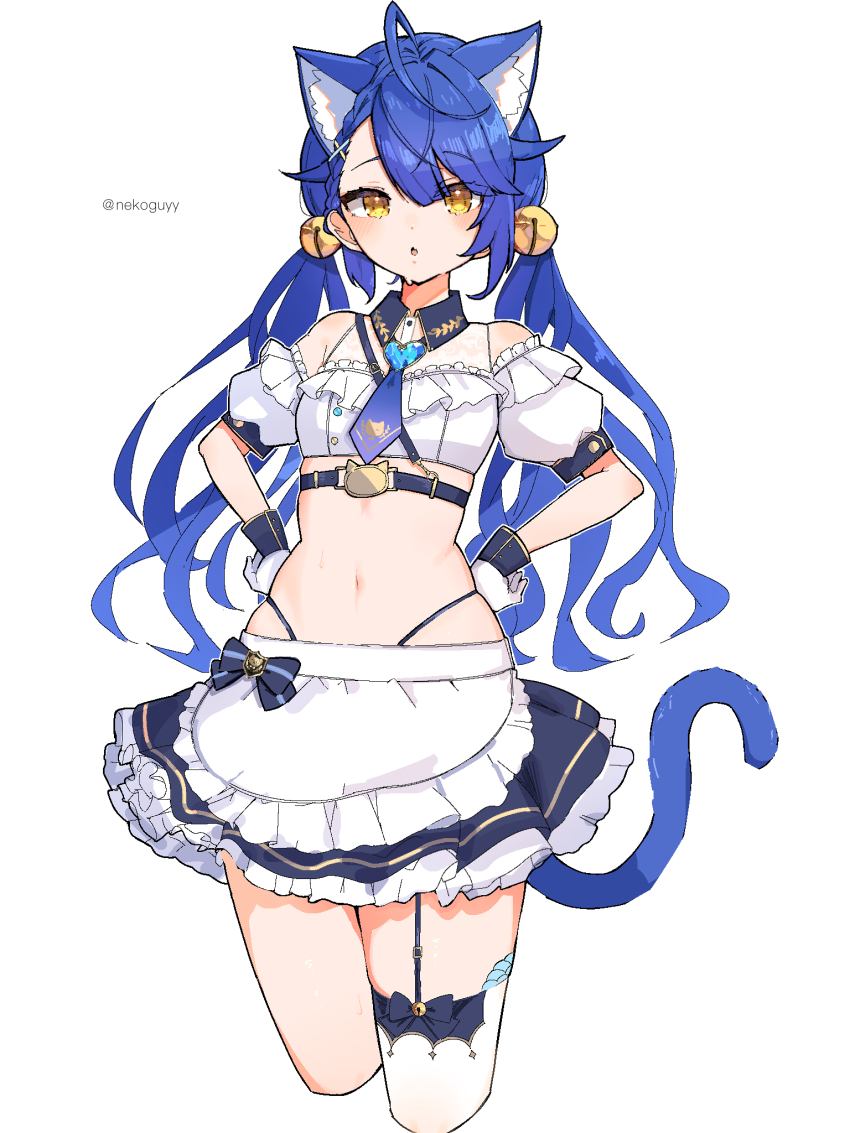 1girl, ahoge, amamiya_kokoro, animal_ears, blue_hair, braid, breasts, cat_ears