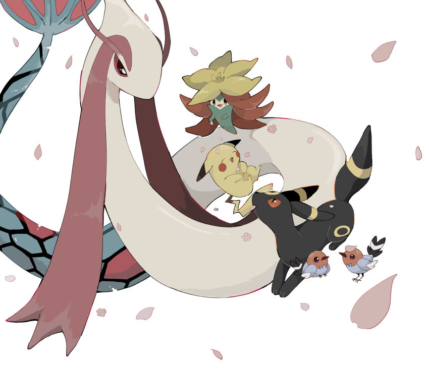 bird, closed_eyes, falling_petals, fletchling, gen_1_pokemon, gen_2_pokemon, gen_3_pokemon, gen_6_pokemon