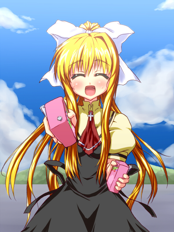00s, air_(visual_novel), aoyagi_kakerugeki, blonde_hair, blue_eyes, closed_eyes, drink_carton, juice_box