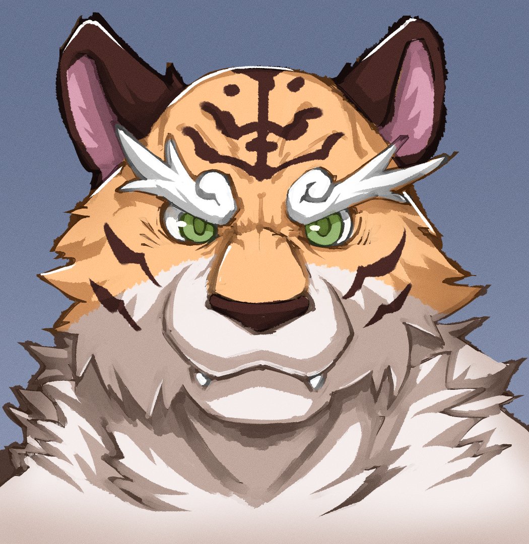 1boy, animal_ears, bara, commentary_request, fangs, fangs_out, furry, furry_male