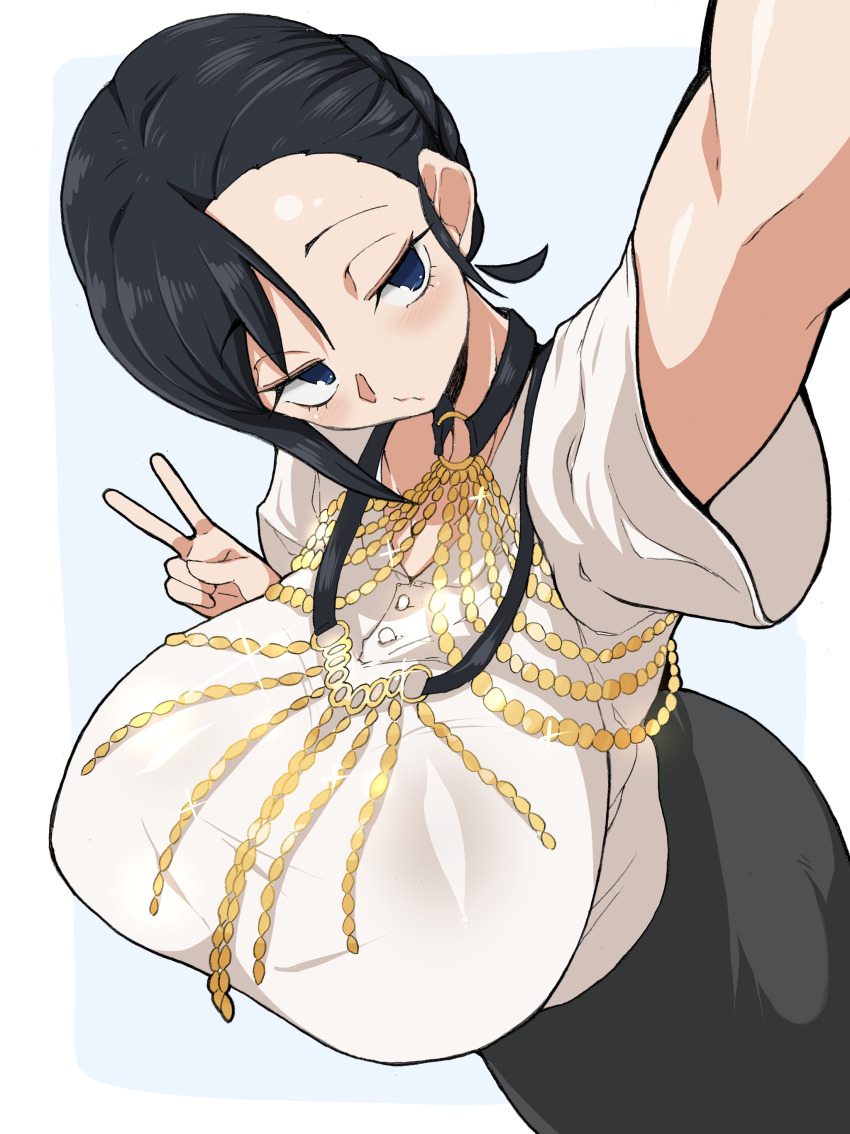 1girl, absurdres, arm_up, b-kyuu_ocha, black_hair, black_skirt, blue_eyes, blush
