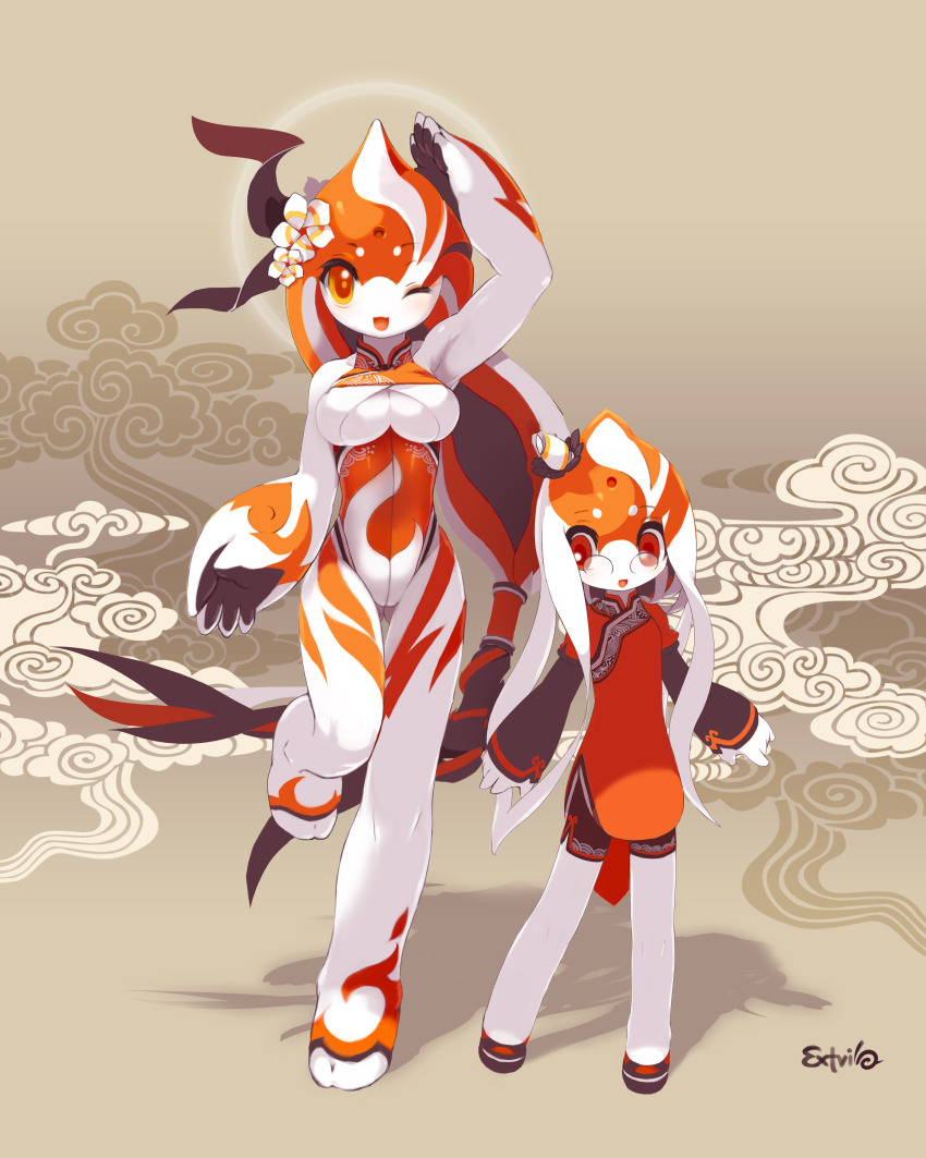 2016, 2girls, absurdres, age_progression, aura, bike_shorts, body_markings, bodysuit