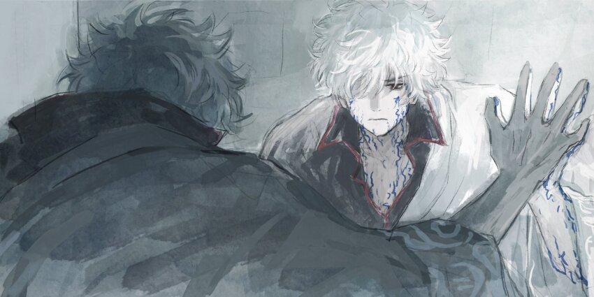 1boy, black_shirt, colored_veins, from_behind, gintama, gintama_movie_2:_yorozuya_yo_eien_nare, high_collar, highres