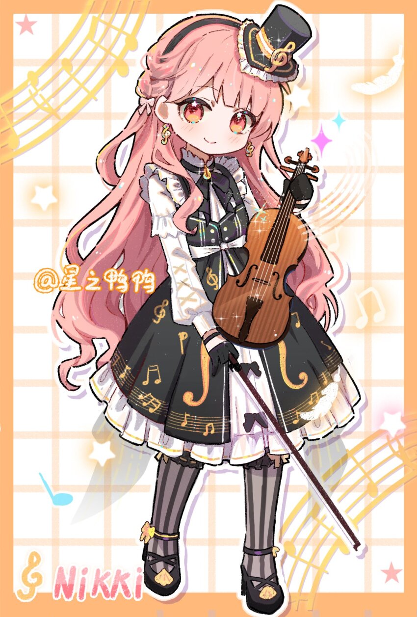 1girl, artist_name, black_bow, black_bowtie, black_dress, black_hairband, black_hat, black_shoes