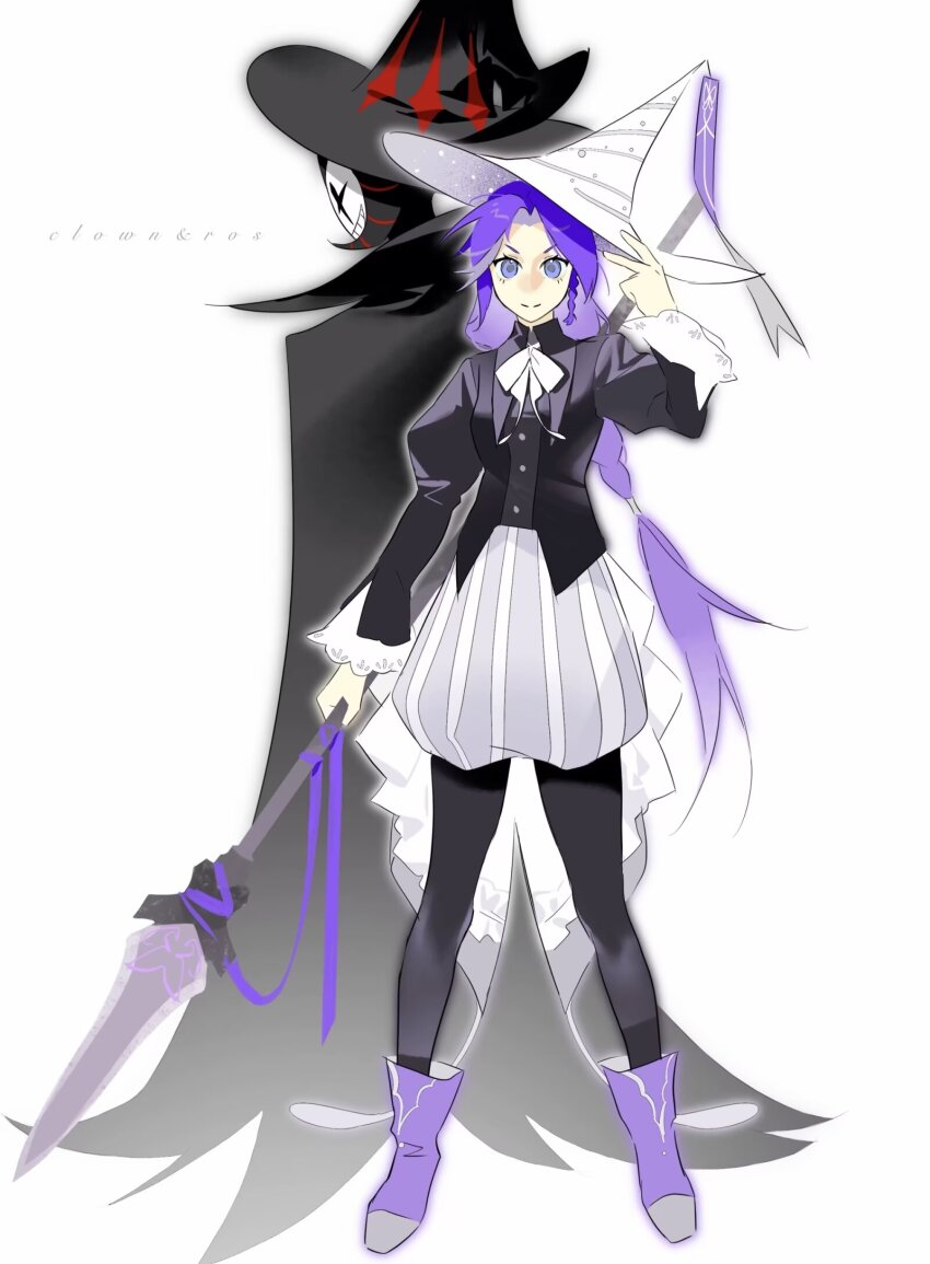 1boy, 1girl, animification, back-to-back, black_coat, black_hat, blackhousewuwu, blue_eyes