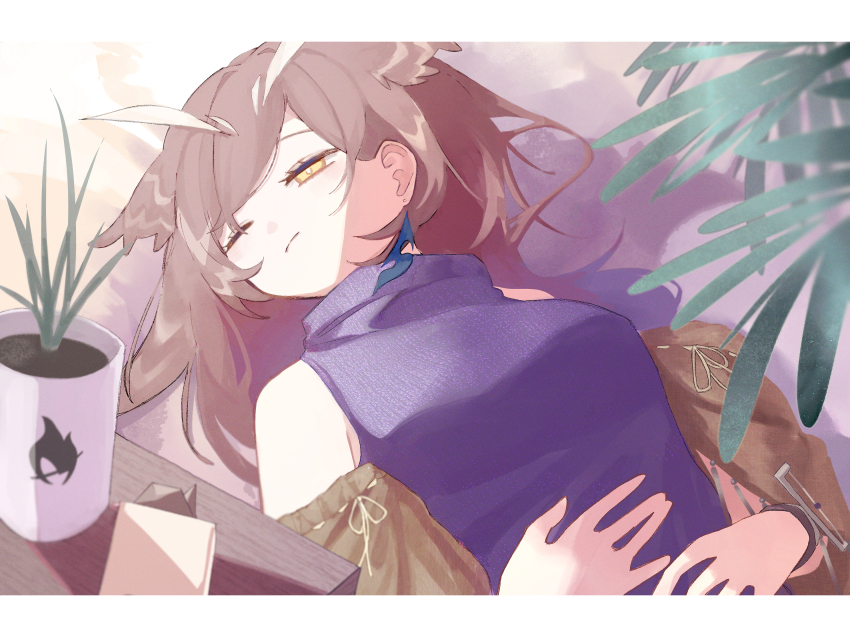 1girl, arknights, breasts, brown_hair, brown_jacket, coffee_toranpu, commentary_request, earrings