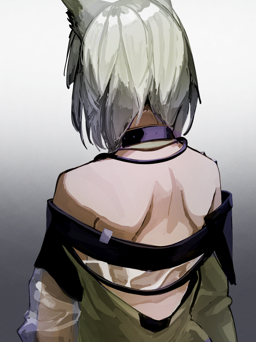 1girl, absurdres, animal_ears, arknights, bare_back, cat_ears, coffee_toranpu, commentary_request