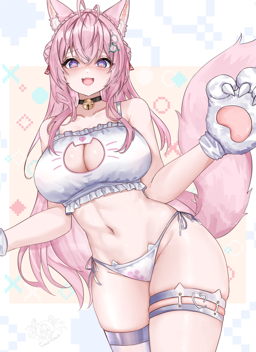 1girl, :3, absurdres, alternate_costume, animal_collar, animal_ear_fluff, animal_ears, animal_hands