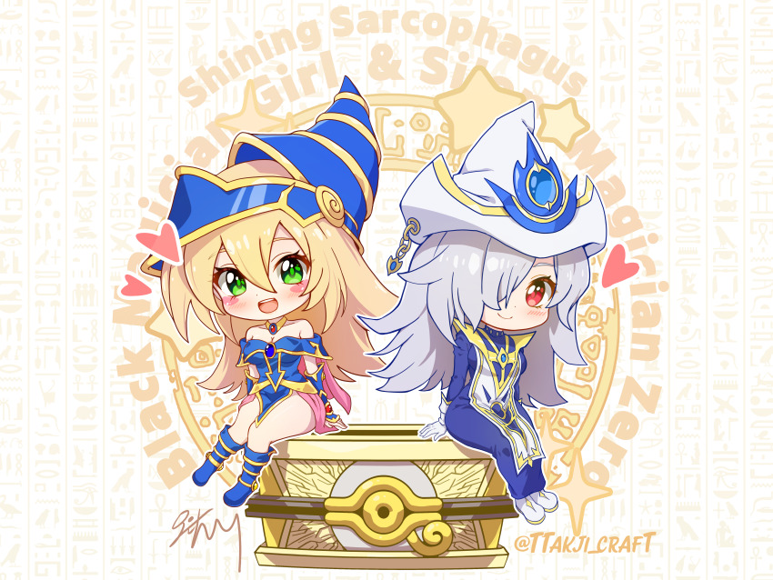 2girls, absurdres, artist_name, bare_shoulders, blonde_hair, blue_dress, blue_hat, blue_shoes