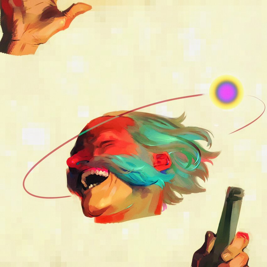 1boy, bottle, closed_eyes, commentary, disco_elysium, disembodied_hand, english_commentary, facial_hair