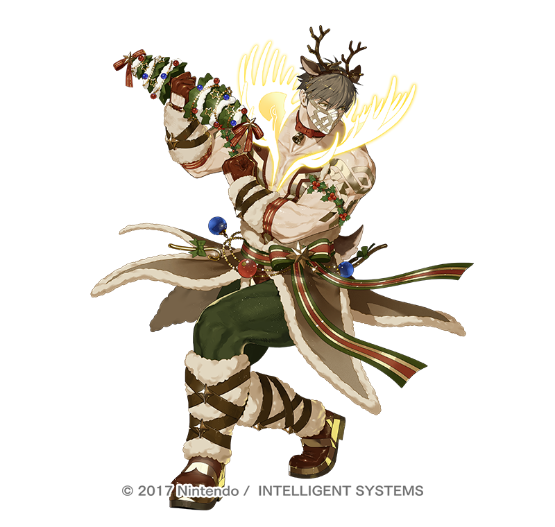 1boy, animal_ears, antlers, brown_eyes, brown_hair, commentary_request, copyright_name, copyright_notice