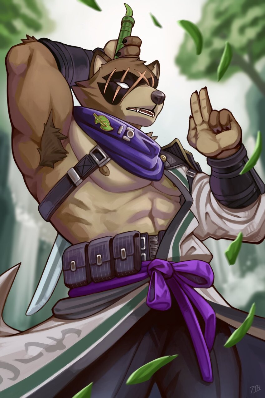 1boy, 7th_art_forge, abs, animal_ears, arm_behind_head, arm_up, armpit_hair, armpits