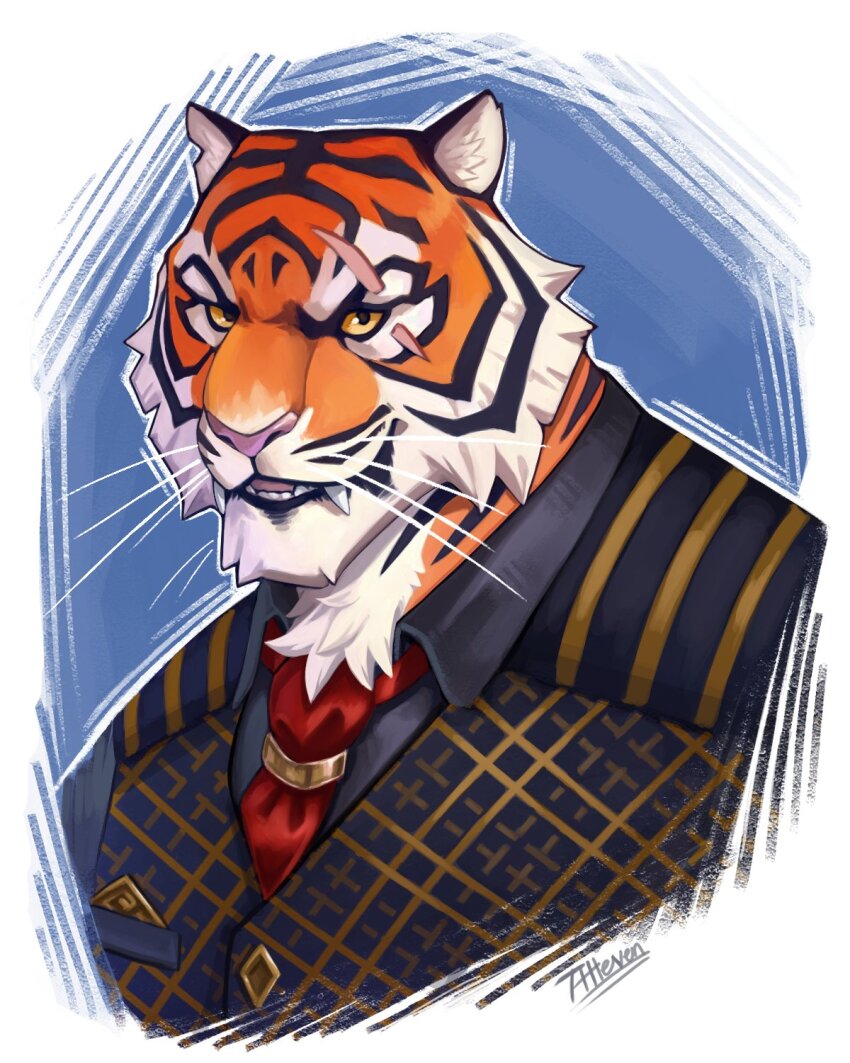 1boy, 7th_art_forge, animal_ears, artist_name, ascot, colored_sclera, commentary, english_commentary