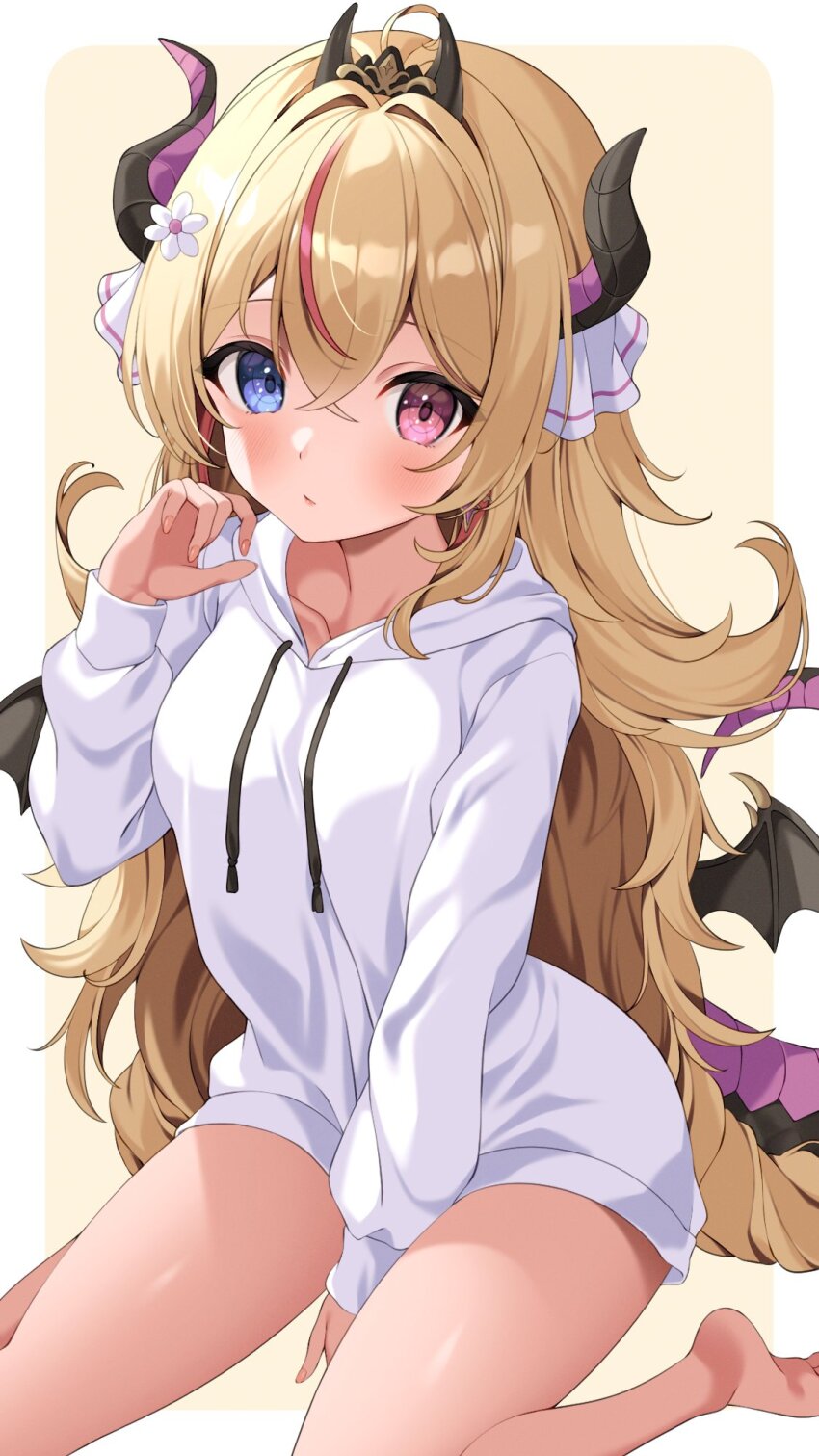 1girl, @shun, ahoge, barefoot, blonde_hair, blue_eyes, blush, breasts