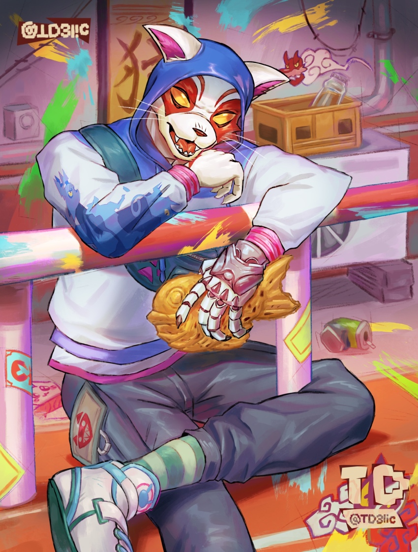 1boy, animal_ears, artist_logo, cat_boy, cat_ears, claws, commentary, english_commentary