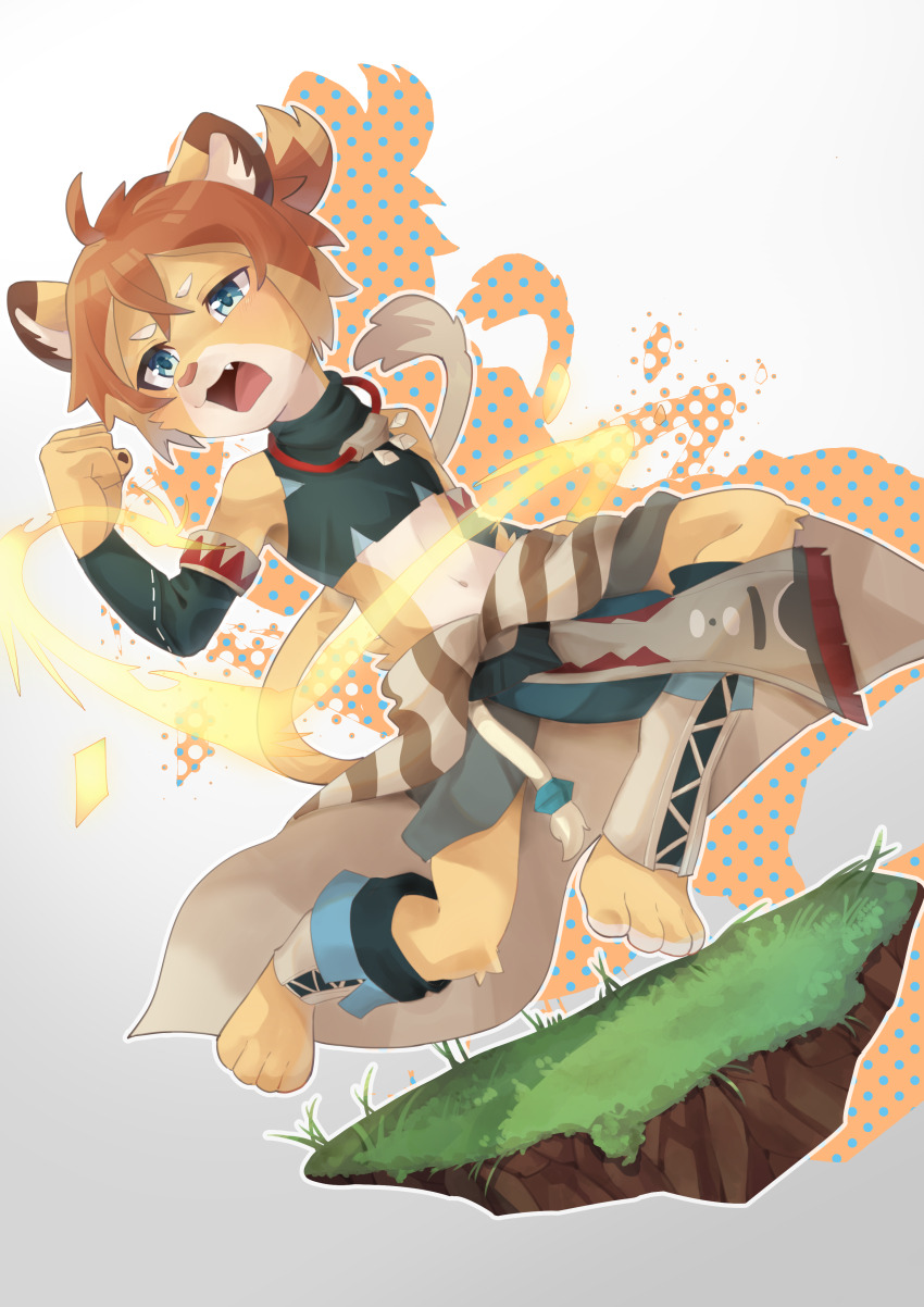 1boy, absurdres, agitong, animal_ears, barefoot, blue_eyes, claws, commentary_request