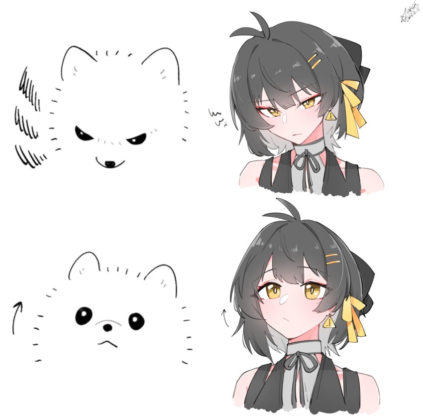 1girl, antenna_hair, bare_shoulders, black_hair, closed_mouth, colored_inner_hair, commentary, cropped_shoulders