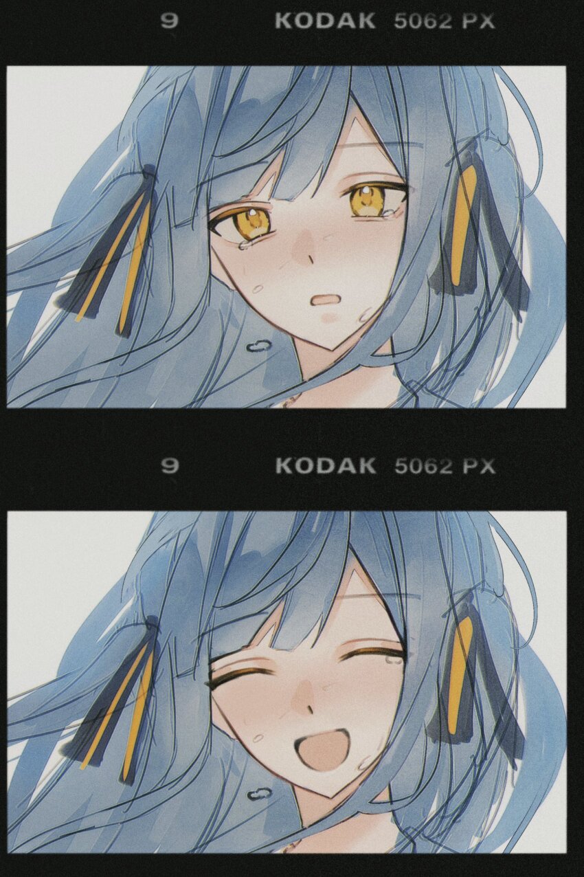 1girl, bang_dream!, bang_dream!_it's_mygo!!!!!, black_ribbon, blue_hair, chinese_commentary, closed_eyes, commentary_request