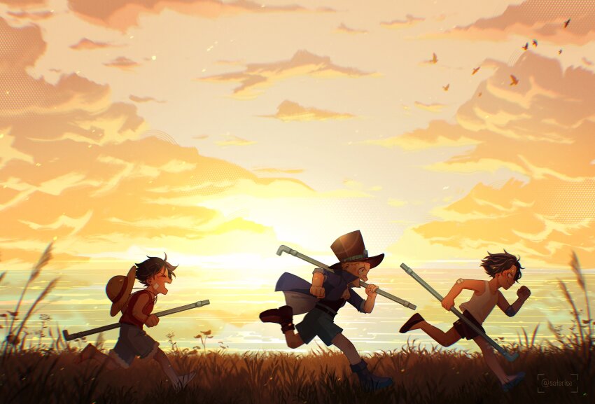 3boys, ^_^, absurdres, aged_down, black_hair, blonde_hair, boots, brothers