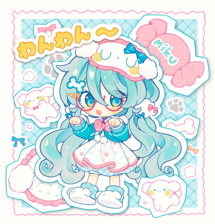 1girl, :o, blue_background, blue_hair, blue_socks, blue_sweater, blush_stickers, bone_hair_ornament