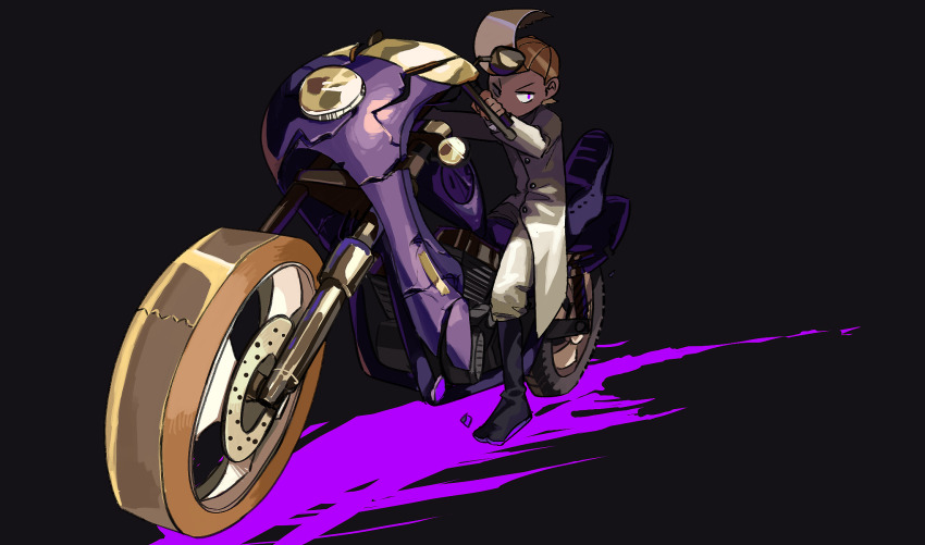 1boy, black_background, black_boots, black_gloves, blonde_hair, boots, buttons, coat