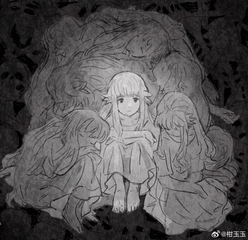 6+girls, barefoot, clone, closed_eyes, dress, ender_lilies_quietus_of_the_knights, expressionless, full_body