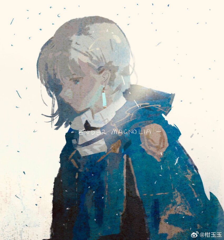 1girl, blue_coat, coat, earrings, ender_lilies_quietus_of_the_knights, ender_magnolia_bloom_in_the_mist, expressionless, ganyuyu11192