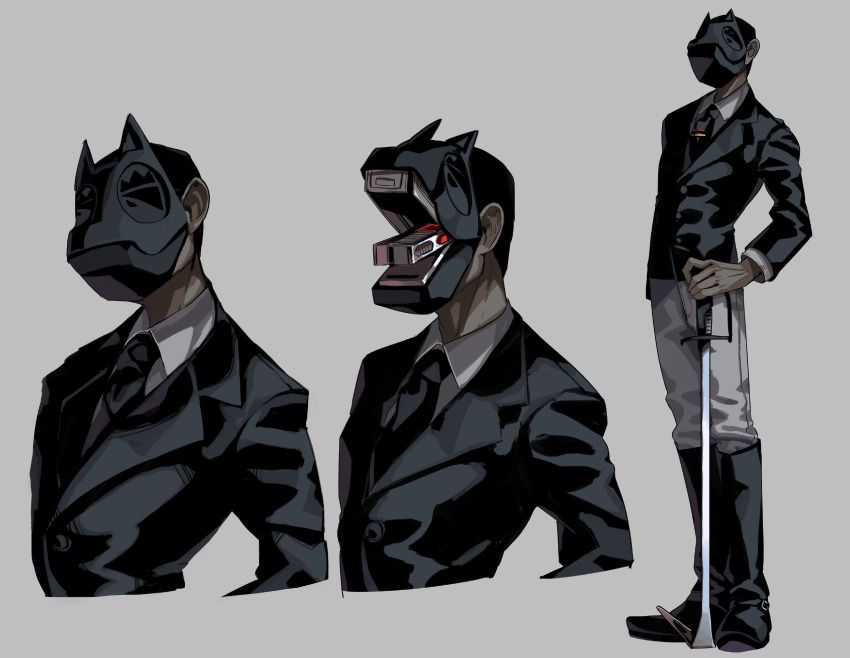 1boy, absurdres, animal_ears, black_boots, black_hair, black_jacket, black_necktie, blazer