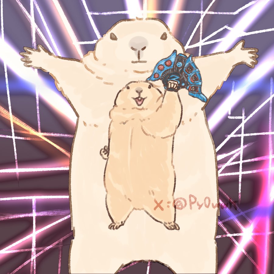 animal_focus, arm_up, body_fur, full_body, henshin, henshin_pose, holding, no_humans, prairie_dog, py0wwk, standing, tokusatsu, ultra_series, ultraman_z_(series), z_riser