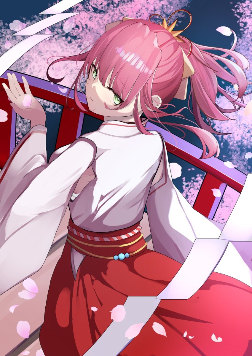 1girl, aikawa_megumi, aikawa_megumi_(heart-stirring_flame), green_eyes, hakama, hakama_skirt, heaven_burns_red, highres