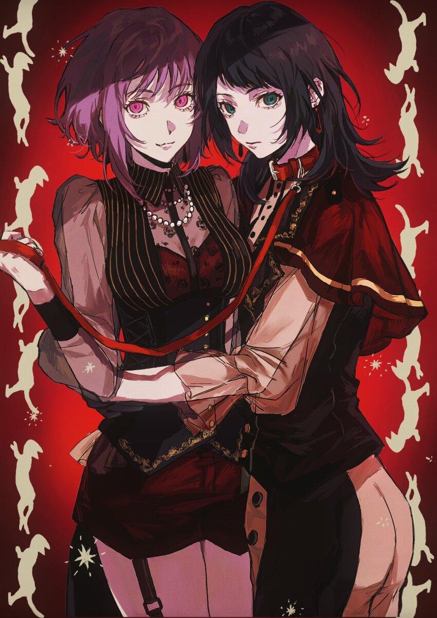 2girls, :3, amoris_(bang_dream!), animal_collar, ass, bang_dream!, bang_dream!_it's_mygo!!!!!, black_hair