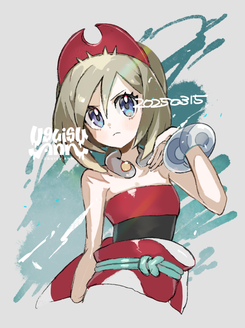 1girl, blonde_hair, blue_eyes, bracelet, closed_mouth, commentary_request, dated, eyelashes