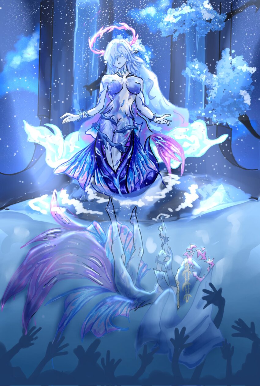 1girl, adhesive_bra, anakkalem648181, blue_hair, blue_skin, blue_theme, blue_veil, bra