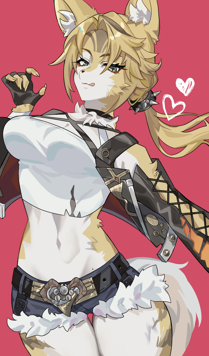 1girl, absurdres, animal_ear_fluff, animal_ears, belt, black_belt, black_choker, black_gloves