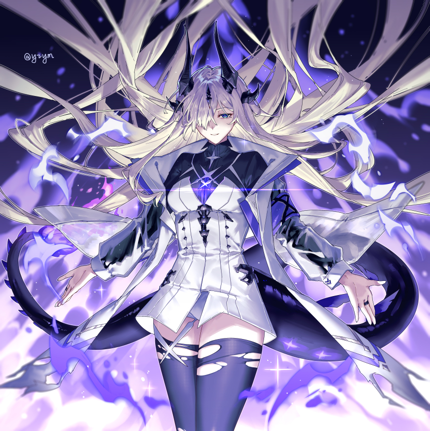 1girl, absurdres, arknights, armband, artist_name, black_thighhighs, blonde_hair, blue_eyes