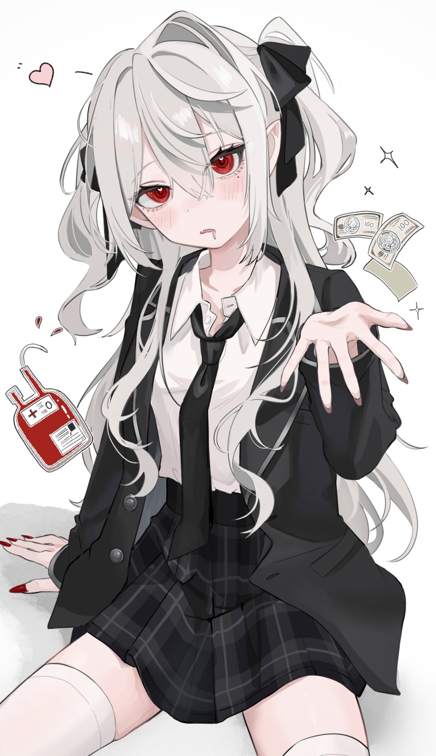 1girl, absurdres, black_jacket, blush, collared_shirt, genderswap, genderswap_(mtf), grey_hair