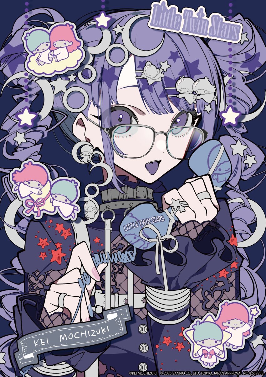 1girl, absurdres, buttons, collar, drill_hair, frilled_sleeves, frills, glasses